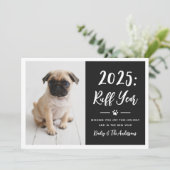 2022 Ruff Year Black Funny Dog Photo Feestdagenkaart (Staand voorkant)
