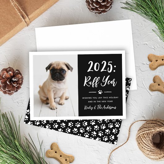 2022 Ruff Year Black Funny Dog Photo Feestdagenkaart