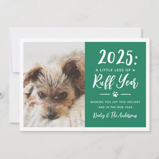 2022 Ruff Year Green Funny Dog Foto Feestdagenkaart (Voorkant)