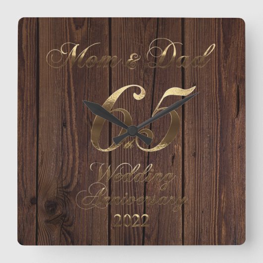 2022 Rustic 65th Wedding Jubileum Parents Vierkante Klok (Voorkant)