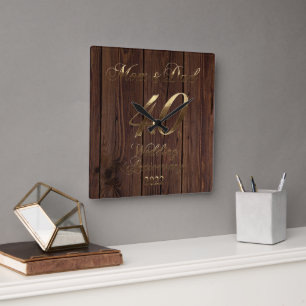 2022 Rustic Ruby Wedding 40th Jubileum Parents Vierkante Klok