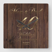2022 Rustic Ruby Wedding 40th Jubileum Parents Vierkante Klok (Voorkant)