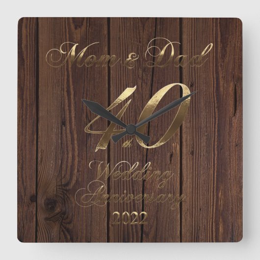 2022 Rustic Ruby Wedding 40th Jubileum Parents Vierkante Klok (Voorkant)