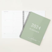 2022 Sage Green Script Monogram Name Modern Planner (Display)