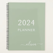 2022 Sage Green Script Monogram Name Modern Planner (Voorkant)