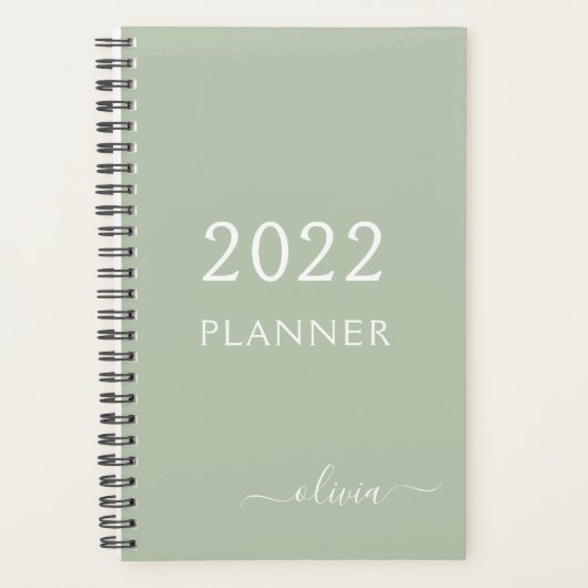 2022 Salie Groene Meisjesachtige Script Monogram N Planner (Voorkant)