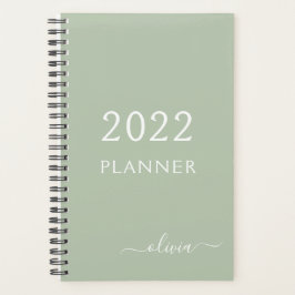 2022 Saliegroen Meisjesachtig Schrift Monogram Naa Planner