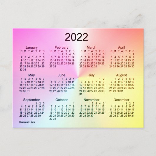 2022 Sangria Shimmer Mini Kalender van Janz Briefkaart (Voorkant)