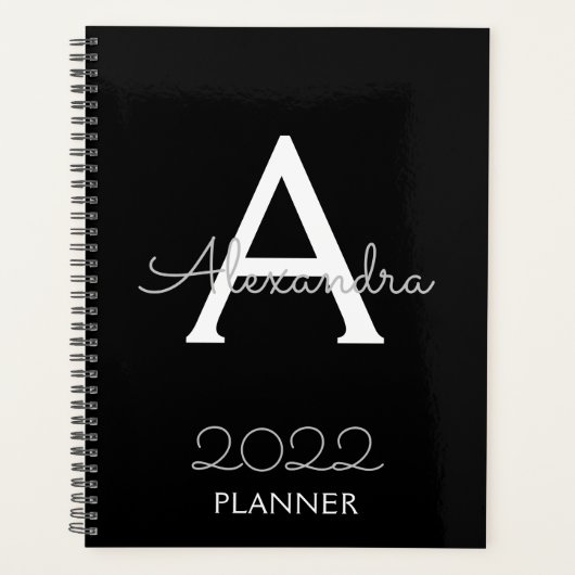 2022 Silver Black Monogram Elegant Planner (Voorkant)