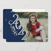 2022 Silver en Blue Afstuderen met foto Kaart (Voorkant / Achterkant)