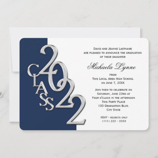 2022 Silver en Blue Afstuderen met foto Kaart (Achterkant)