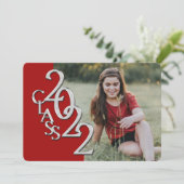 2022 Silver en Red Afstuderen met foto Kaart (Staand voorkant)