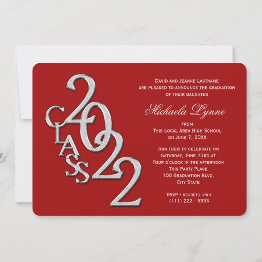 2022 Silver en Red Afstuderen met foto Kaart (Achterkant)