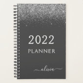2022 Silver Grey Girly Glitter Monogram Name Planner (Voorkant)