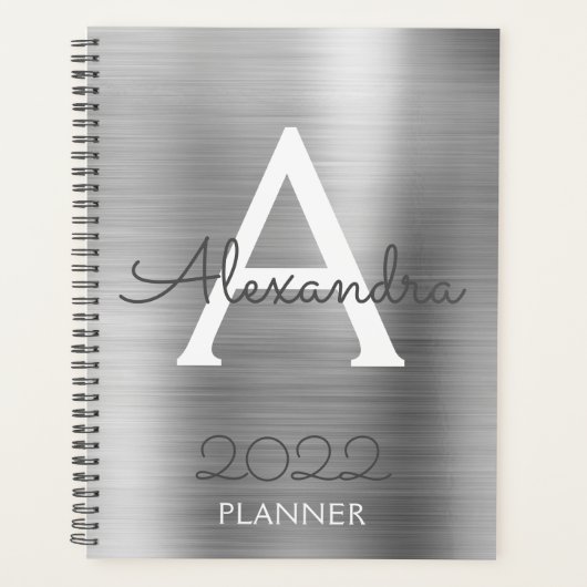 2022 Silver Metallic Monogram Modern Planner (Voorkant)