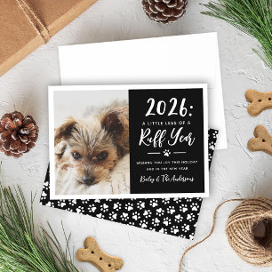 2022 Stout Jaar Zwart en Wit Grappige Hond Foto Feestdagenkaart