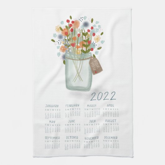 2022 Tea Towel Calendar Flower Jar Kitchen Towel Theedoek (Verticaal)