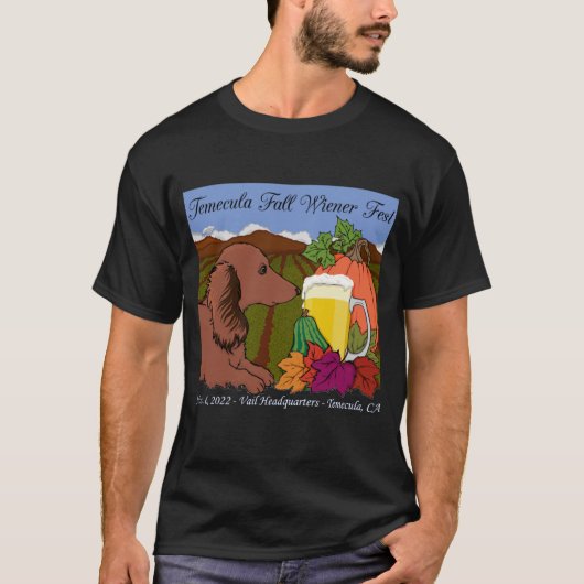 2022 Temecula Herfst Wiener Fest T-shirt op donker (Voorkant)