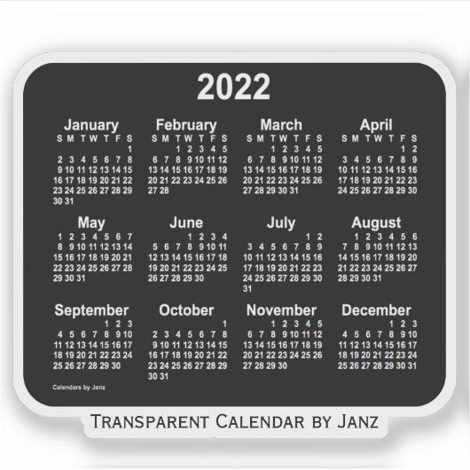 2022 Transparante Neon Kalender van Janz Sticker (Voorkant)