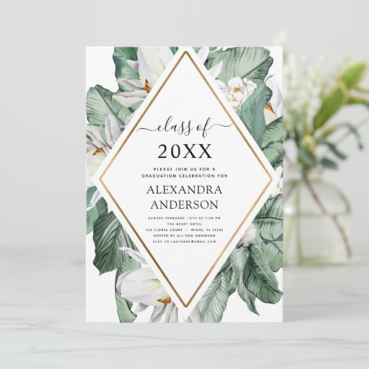 2022 Tropisch Afstuderen Magnolia Floral Kaart (Staand voorkant)