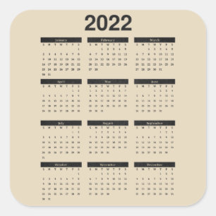 2022 Twaalf maanden Kalender Vierkante Sticker