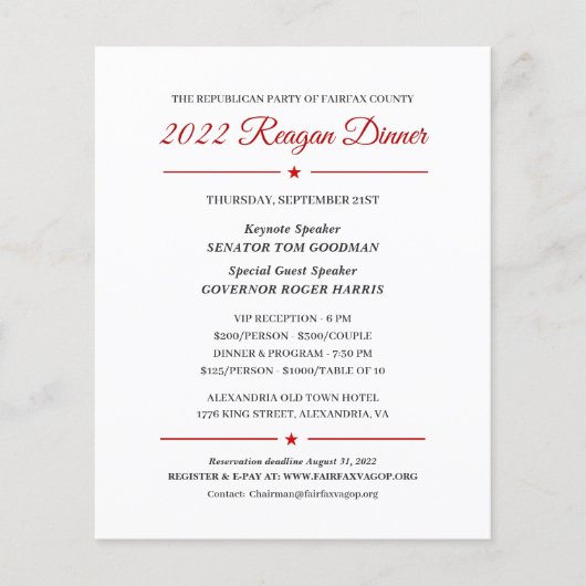 2022 Uitnodiging tot politieke financiering Reagan (Voorkant)
