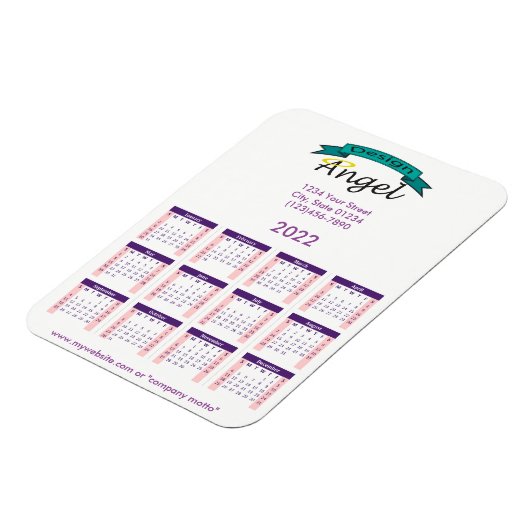 2022 Uw Paarse kalender met het merk Uw Logo Magneet (Linkerzijde)