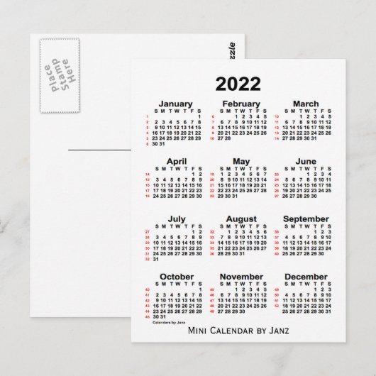 2022 Witte agenda van 52 weken, van Janz Briefkaar Briefkaart (Voorkant / Achterkant)