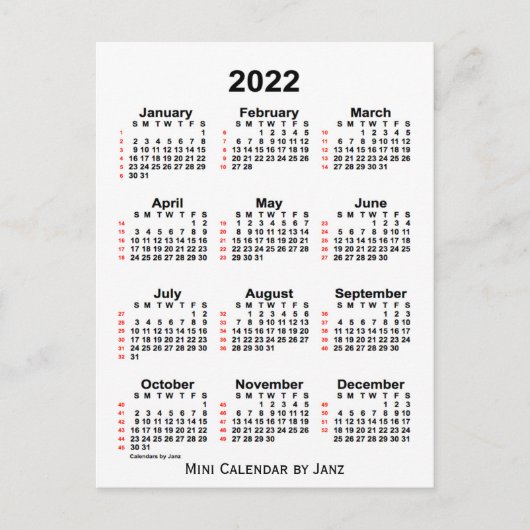 2022 Witte agenda van 52 weken, van Janz Briefkaar Briefkaart (Voorkant)