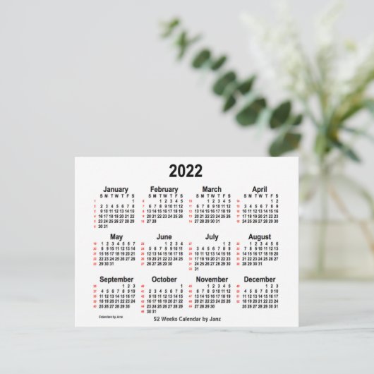 2022 Witte agenda van 52 weken, van Janz Briefkaart (Staand voorkant)