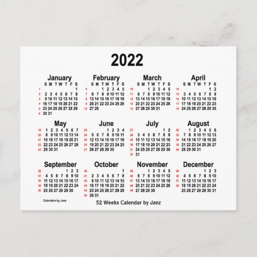 2022 Witte agenda van 52 weken, van Janz Briefkaart (Voorkant)