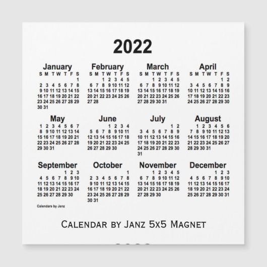 2022 Witte Agenda van Janz 5x5 Magnet (Voorkant)