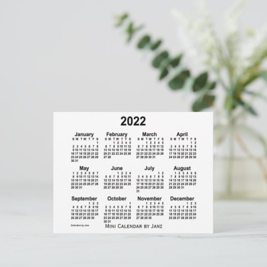 2022 Witte MiniKalender door Janz Briefkaart (Staand voorkant)