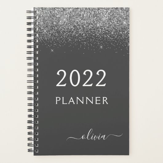2022 Zilver Grijs Meisjesachtig Glitter Monogram N Planner (Voorkant)
