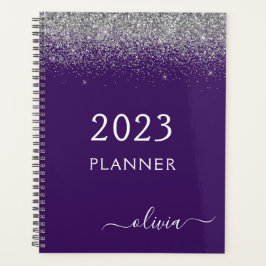 2022 Zilver Paars Glitter Sparkle Monogram Planner