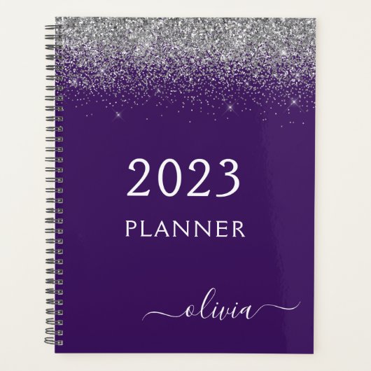 2022 Zilver Paars Glitter Sparkle Monogram Planner (Voorkant)