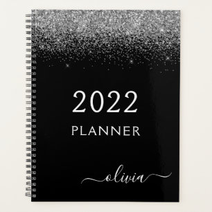 2022 Zilver Zwart Glitter Monogram Moderne Luxe Planner