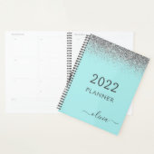 2022 Zilveren Aqua Blauw Teal Glitter Monogram Planner (Display)