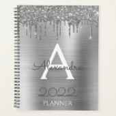 2022 Zilveren Glitter Glam Monogram Modern Planner (Voorkant)