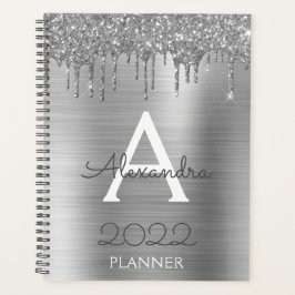 2022 Zilveren Glitter Glam Monogram Modern Planner