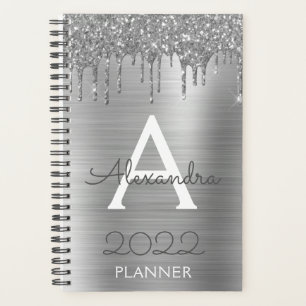 2022 Zilveren Glitter Glam Monogram Moderne Planner