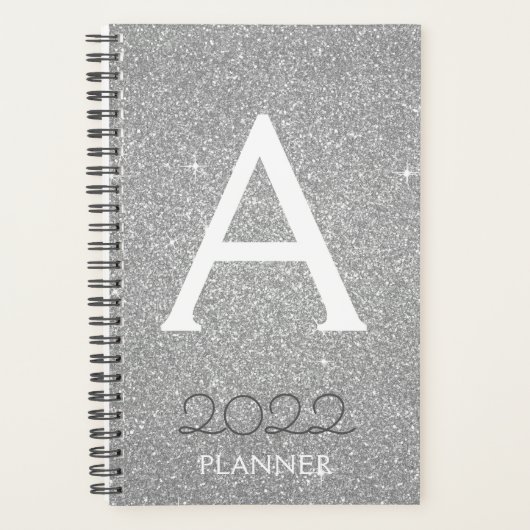2022 Zilveren Glitter Glamour Monogram Planner (Voorkant)