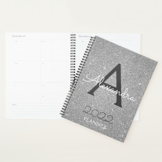 2022 Zilveren Glitter Glans Monogram Planner (Display)