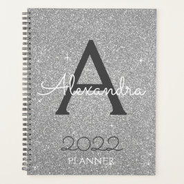 2022 Zilveren glitter Sparkle Monogram Planner