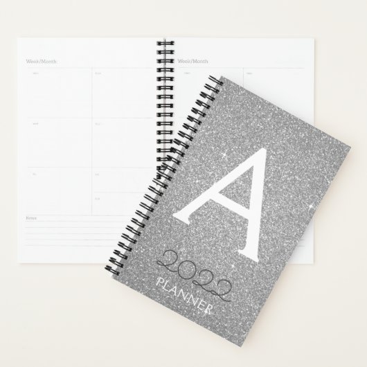 2022 Zilveren glitter Sparkle Monogram Planner (Display)