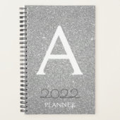 2022 Zilveren glitter Sparkle Monogram Planner (Voorkant)