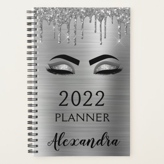 2022 Zilveren Glitter Wimperharen Glam Planner (Voorkant)