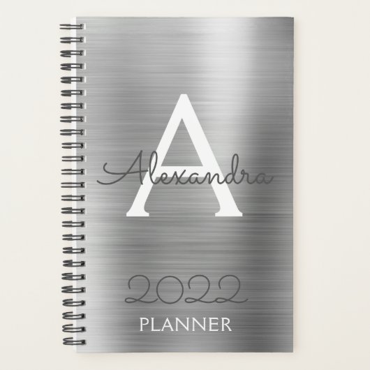 2022 Zilveren Metallic Monogram Modern Planner (Voorkant)