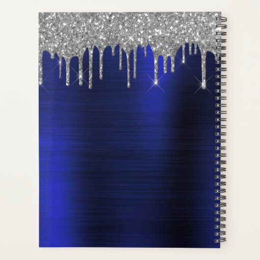 2022 Zilveren Navy Blauwe Glitters Glam Monogram Planner (Achterkant)