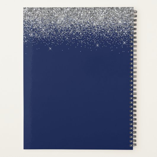 2022 Zilveren Navy Blauwe Glitters Glans Monogram Planner (Achterkant)
